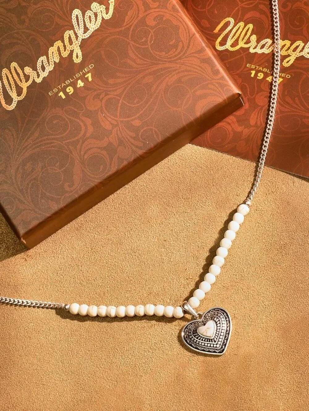 Women's White Western Gold Plated Wrangler Heart Turquoise Pendant Necklace